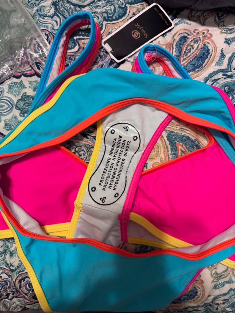 Neon Colorblock Bikini Set Hot Pink Blue High Cut Swimsuit Swimwear SMALL - Picture 6 of 8